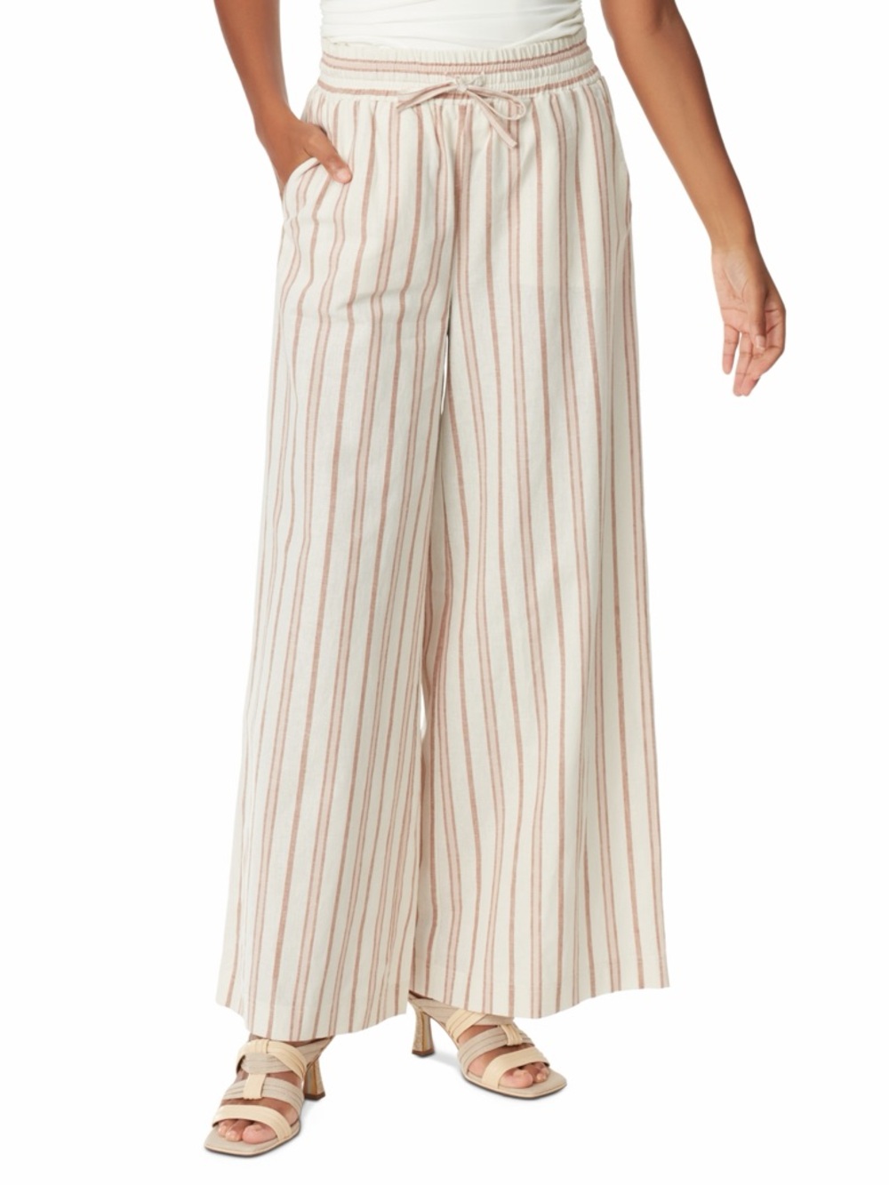 Sam Edelman Linen Blend Wide-Leg Striped Drawstring Pants Size Small